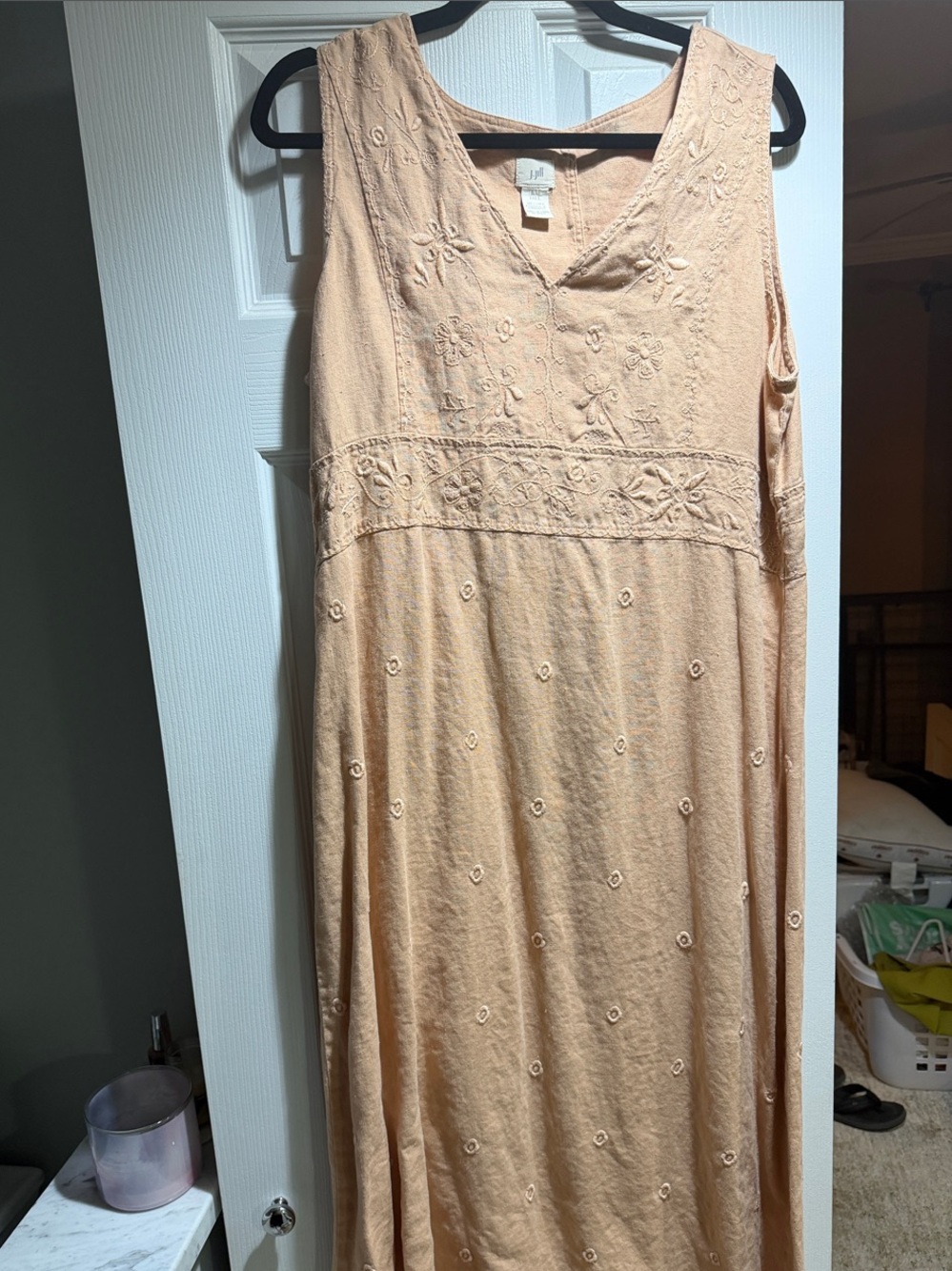 J. Jill Peach Embroidered Sleeveless Maxi Dress, Linen